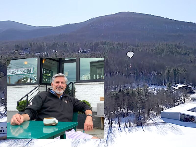 Inset: John Garesché. A Launch With Us balloon takes to the sky.